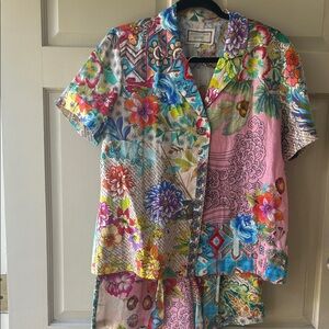 Multicolor Floral Patchwork Button-Down Shirt - Women's